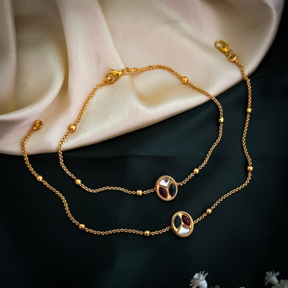 Shree Floral Temple Anklet - Pink & Green