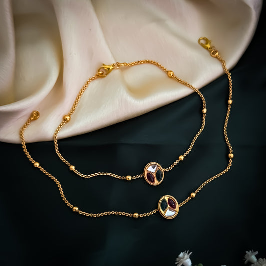 Shree Floral Temple Anklet - Pink & Green