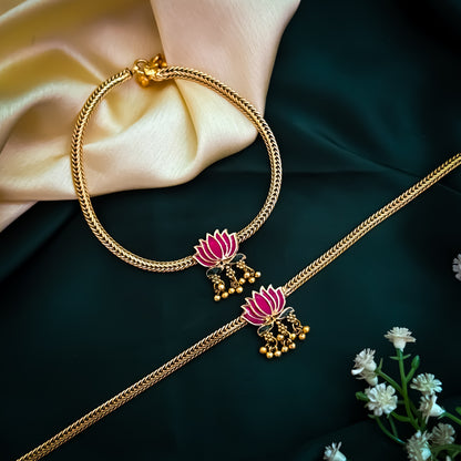 Lotus Padmini Floral Temple Anklet - Pink