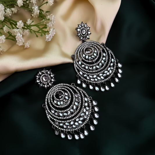 Zareen Black Metal Zircon Chandbali Earrings