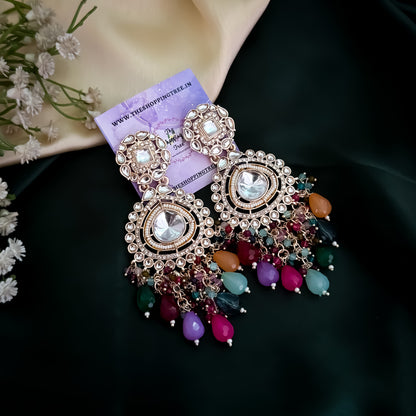 Riwayat Polki Pearl Chandbali Earring - Multi
