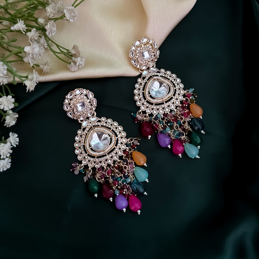 Riwayat Polki Pearl Chandbali Earring - Multi