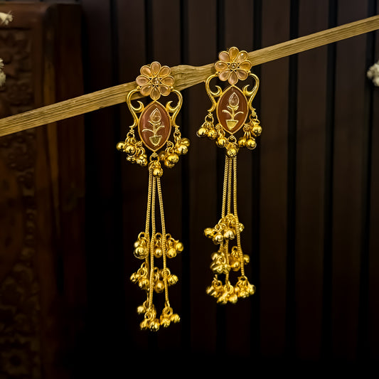 Suhani Kashmiri Brass Dejhoor Ghungroo Earrings - Pastel Pink