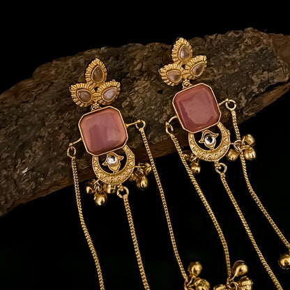 Parishna Kashmiri Brass Ghungroo Jhumka Earrings - Pastel Pink