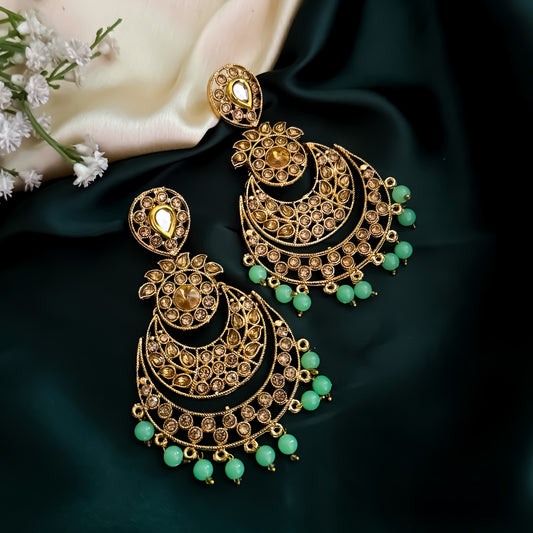 Nankee Reverse AD Chandbali Earrings - Mint Green