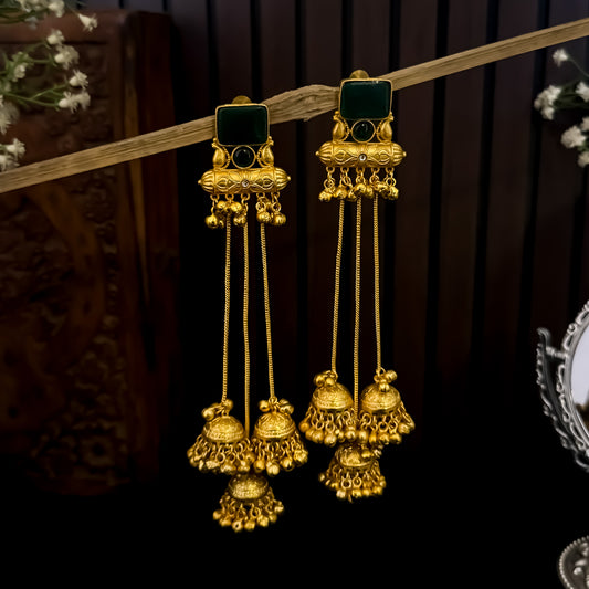 Pranjal Kashmiri Brass Dejhoor Jhumka Ghungroo Earrings - Green