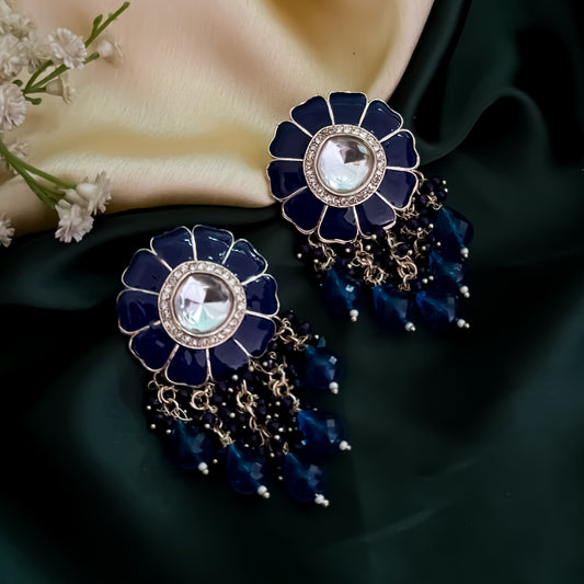 Noori Polki Stud Earrings - Blue