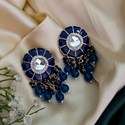 Noori Polki Stud Earrings - Blue