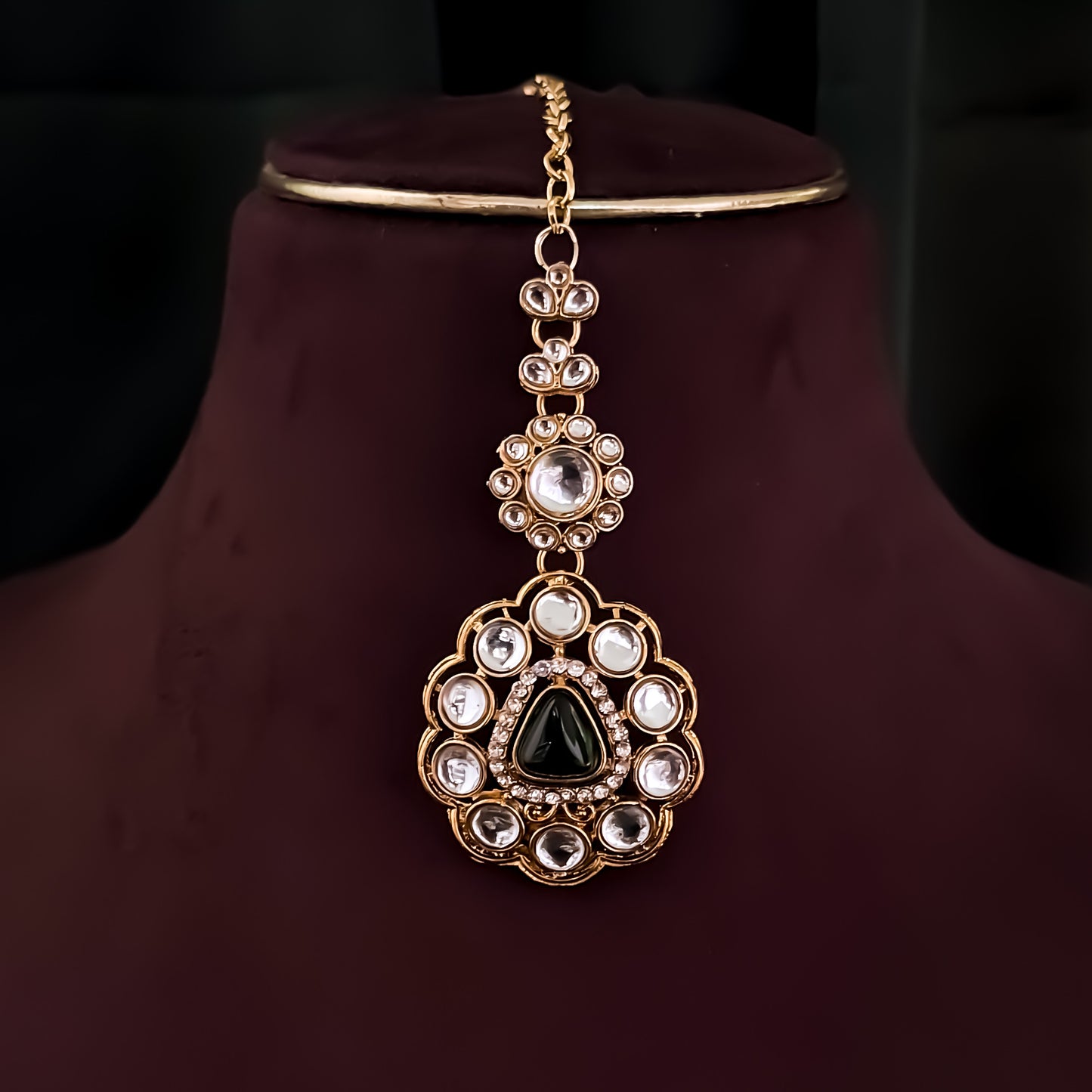 Anjani Kundan Pendant Necklace Set - Green