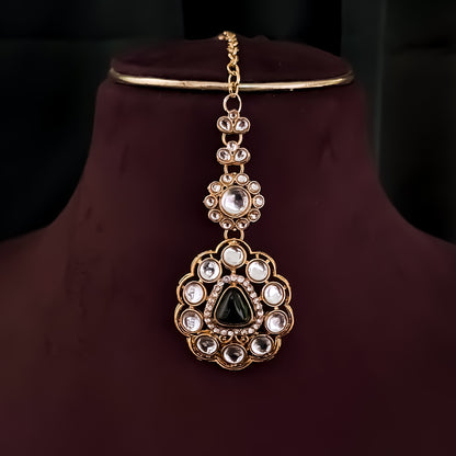 Anjani Kundan Pendant Necklace Set - Green