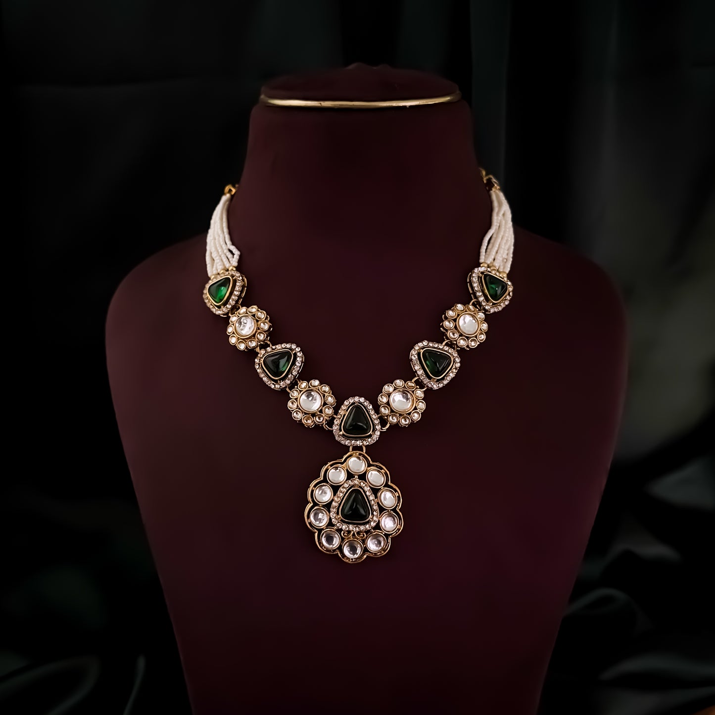 Anjani Kundan Pendant Necklace Set - Green