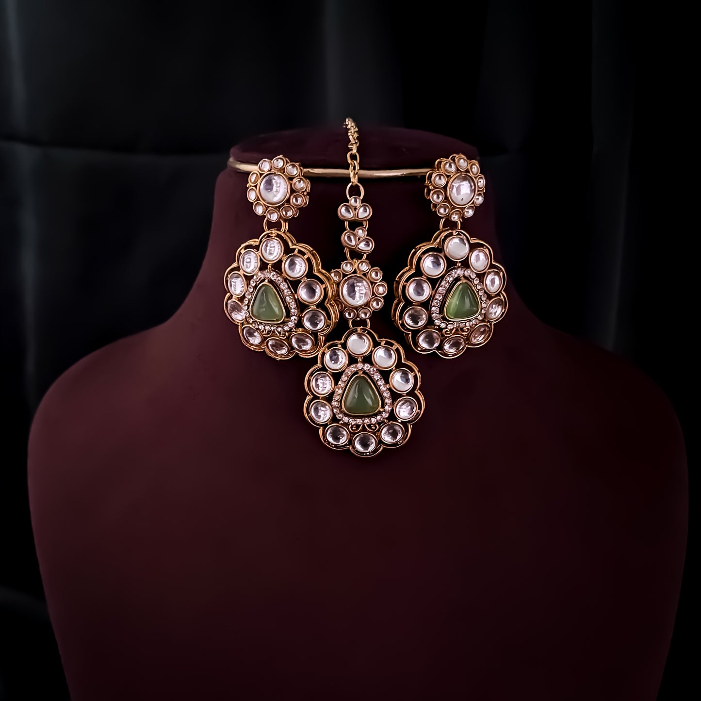 Anjani Kundan Pendant Necklace Set - Pastel Pink & Pastel Green