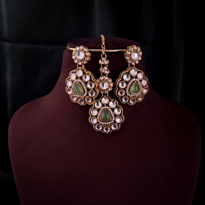 Anjani Kundan Pendant Necklace Set - Pastel Pink & Pastel Green