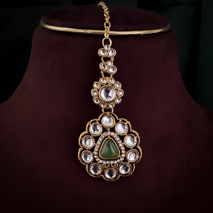 Anjani Kundan Pendant Necklace Set - Pastel Pink & Pastel Green