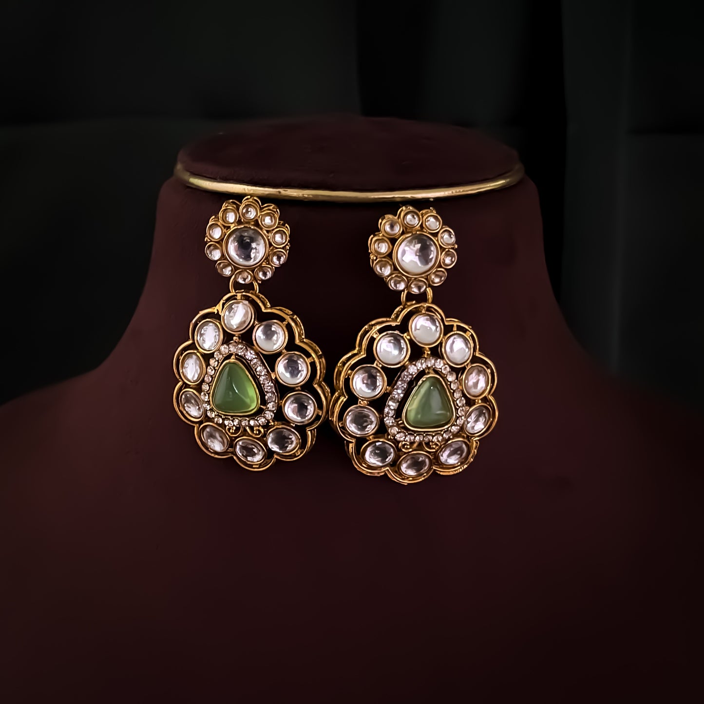 Anjani Kundan Pendant Necklace Set - Pastel Pink & Pastel Green