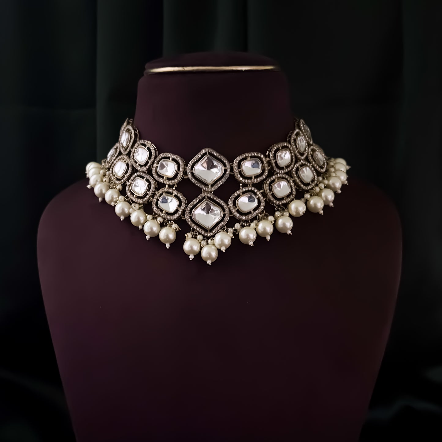 Aaliyah Polki Look Alike Double Layer Necklace Set