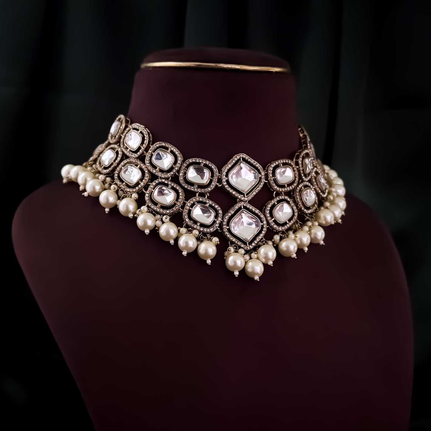 Aaliyah Polki Look Alike Double Layer Necklace Set