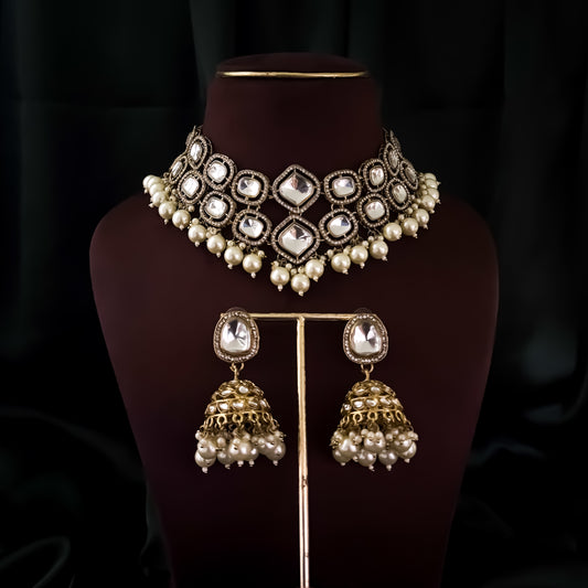 Aaliyah Polki Look Alike Double Layer Necklace Set