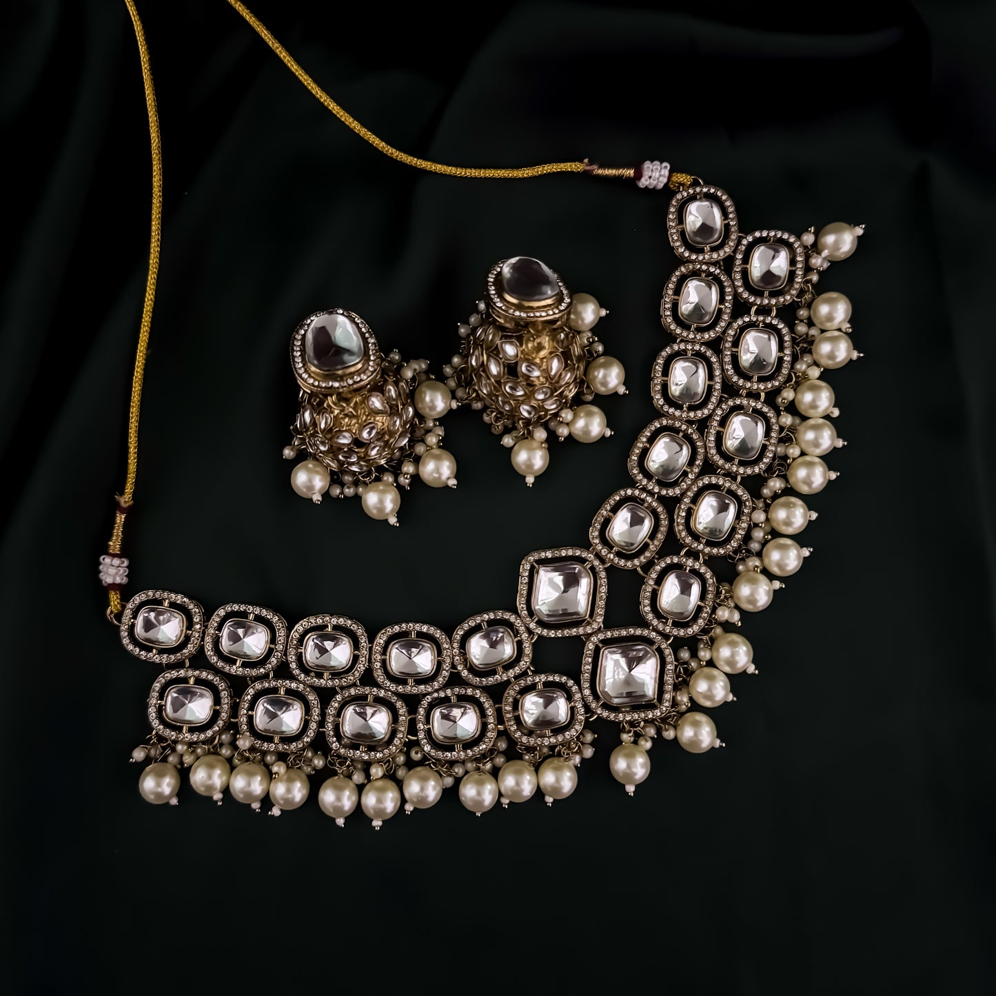 Aaliyah Polki Look Alike Double Layer Necklace Set