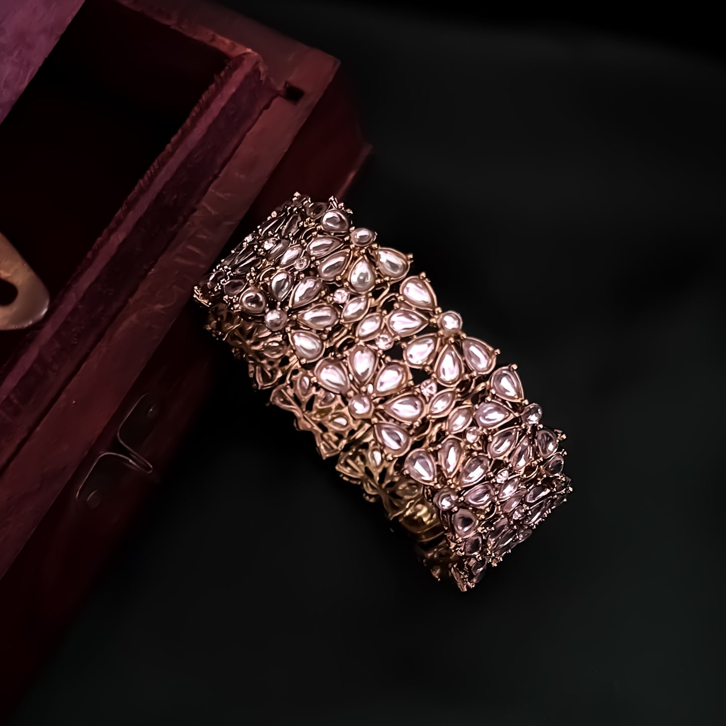 Maryam Kundan Openable Bracelet/Kada - Golden