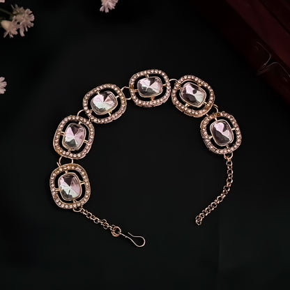 Zafira Polki Look Alike Adjustable Bracelet - Golden