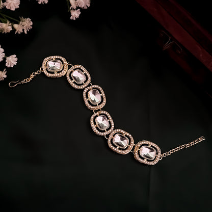 Zafira Polki Look Alike Adjustable Bracelet - Golden