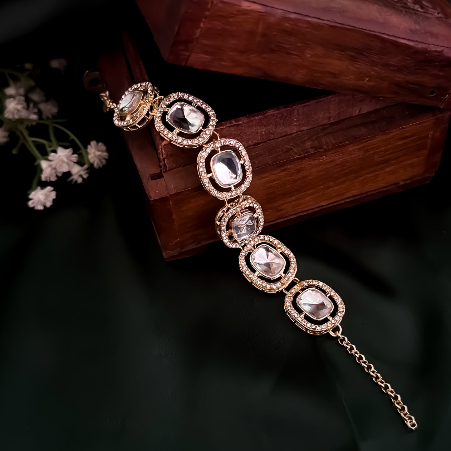 Zafira Polki Look Alike Adjustable Bracelet - Golden
