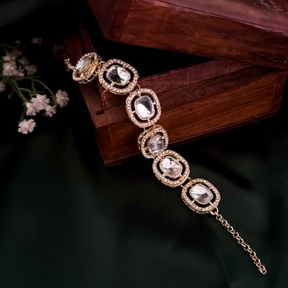 Zafira Polki Look Alike Adjustable Bracelet - Golden
