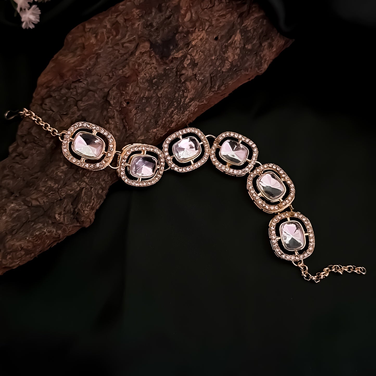 Zafira Polki Look Alike Adjustable Bracelet - Golden