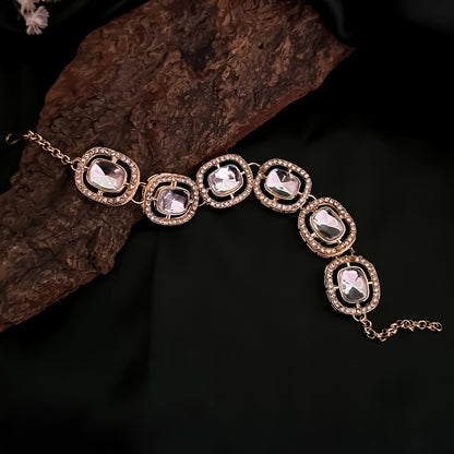 Zafira Polki Look Alike Adjustable Bracelet - Golden
