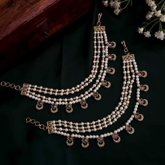 Nausheen Jadau Baahubali 4 Layer Detachable Earchains - Golden