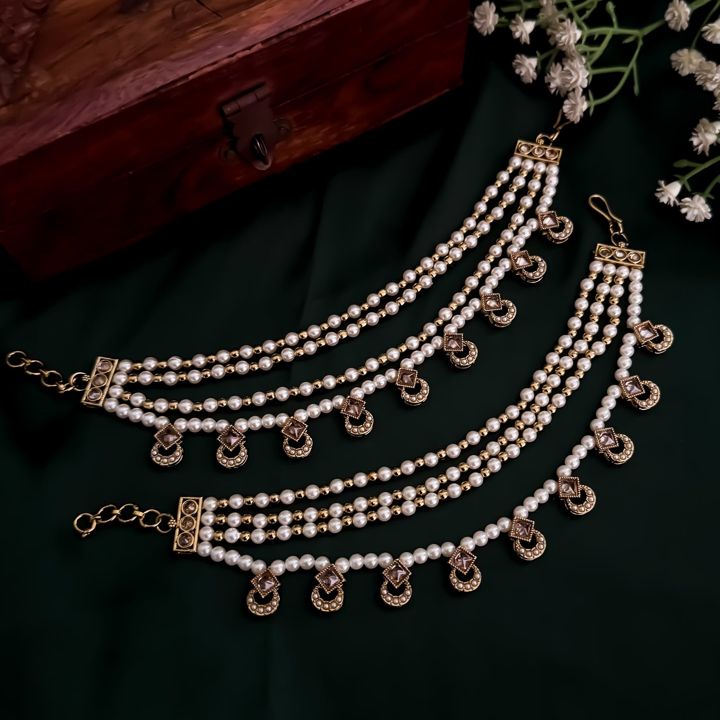 Nausheen Jadau Baahubali 4 Layer Detachable Earchains - Golden