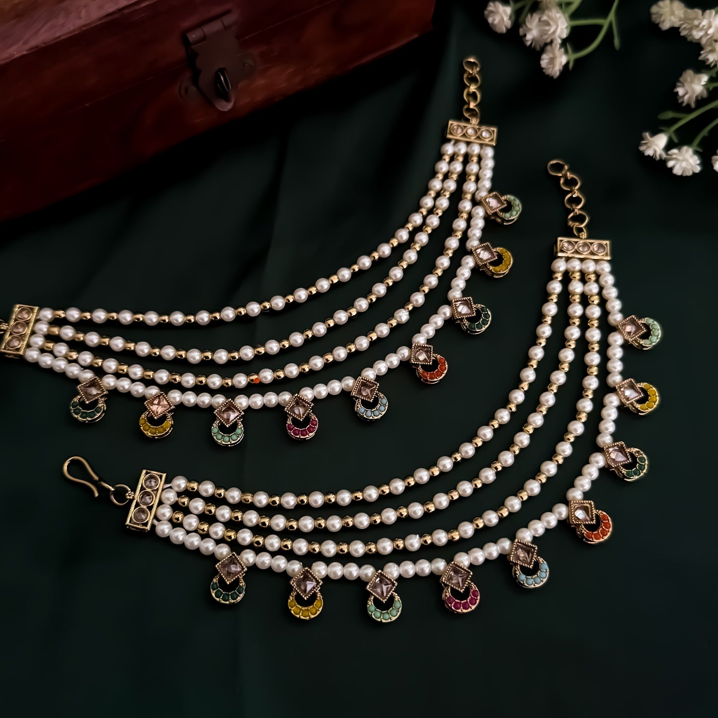 Nausheen Jadau Baahubali 4 Layer Detachable Earchains - Multi