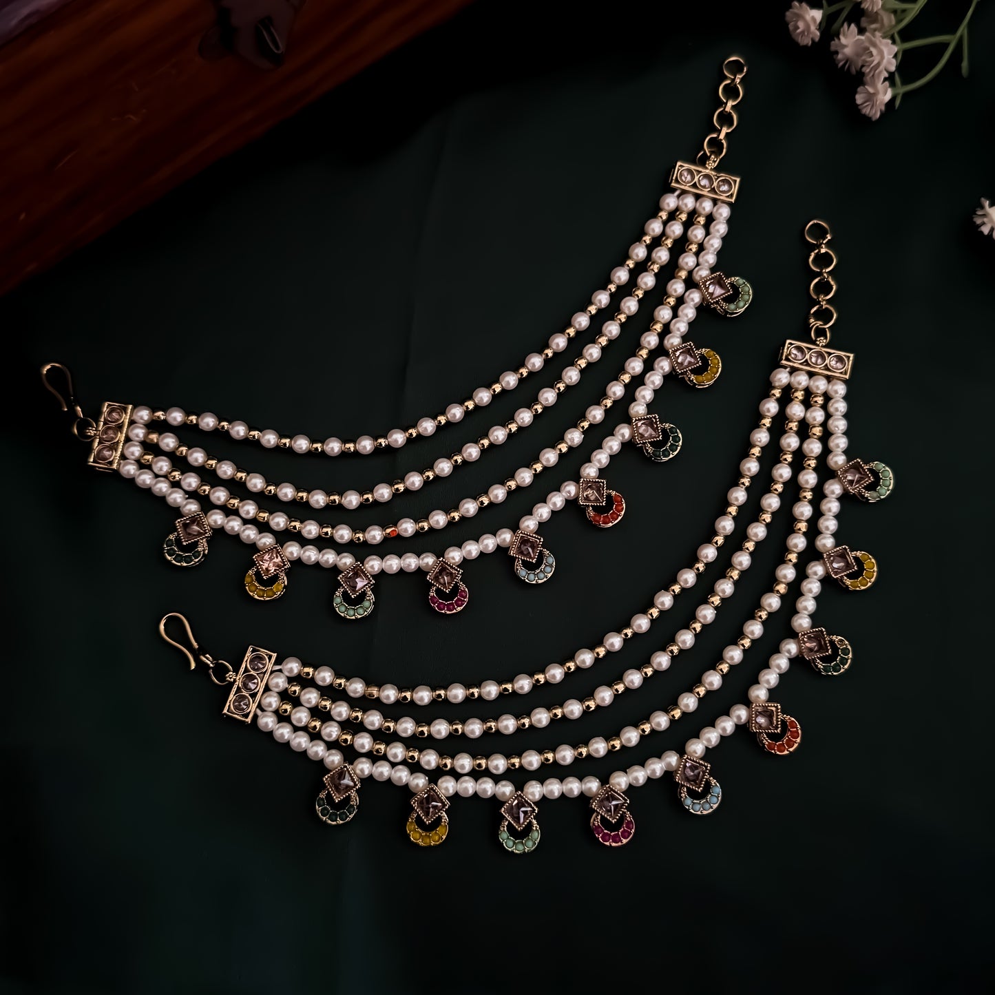 Nausheen Jadau Baahubali 4 Layer Detachable Earchains - Multi