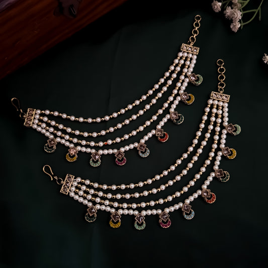 Nausheen Jadau Baahubali 4 Layer Detachable Earchains - Multi