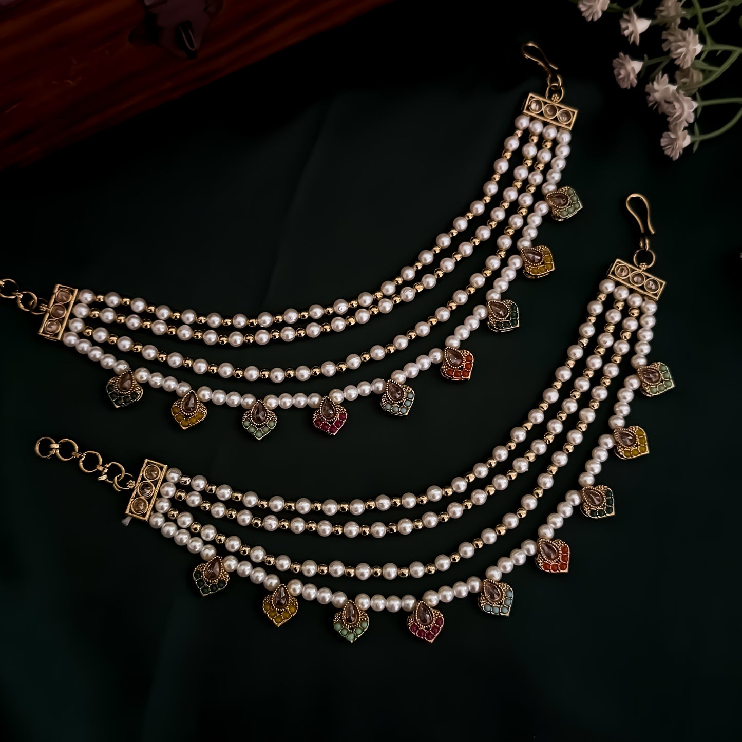 Ishana Jadau Baahubali 4 Layer Detachable Earchains - Multi