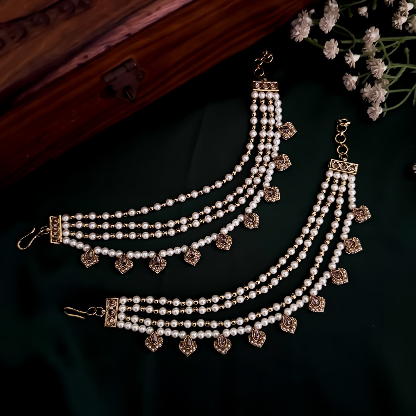 Ishana Jadau Baahubali 4 Layer Detachable Earchains - Golden