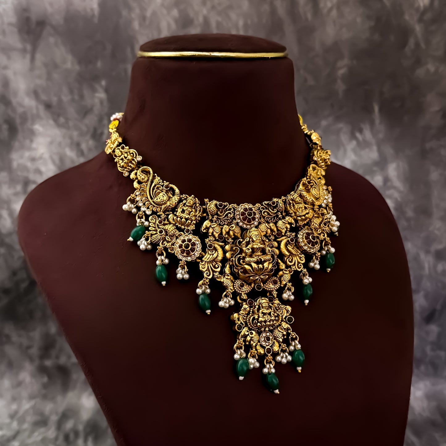 Bhavani Lakshmi Temple Necklace Set - Golden