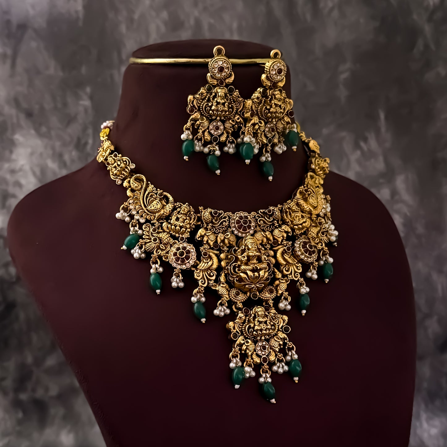 Bhavani Lakshmi Temple Necklace Set - Golden