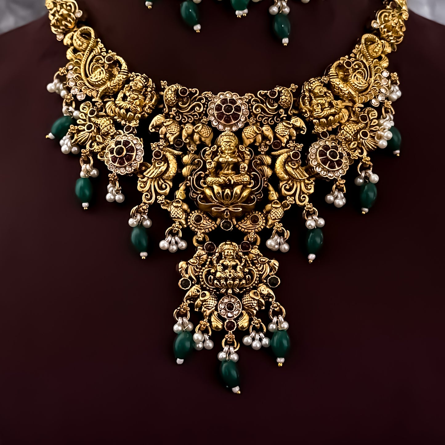 Bhavani Lakshmi Temple Necklace Set - Golden