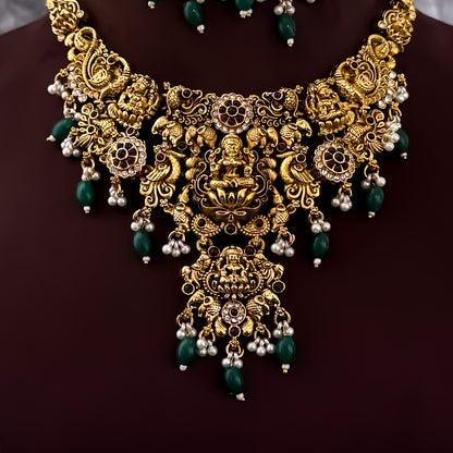 Bhavani Lakshmi Temple Necklace Set - Golden