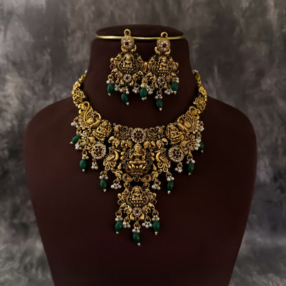 Bhavani Lakshmi Temple Necklace Set - Golden