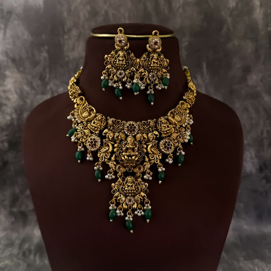 Bhavani Lakshmi Temple Necklace Set - Golden