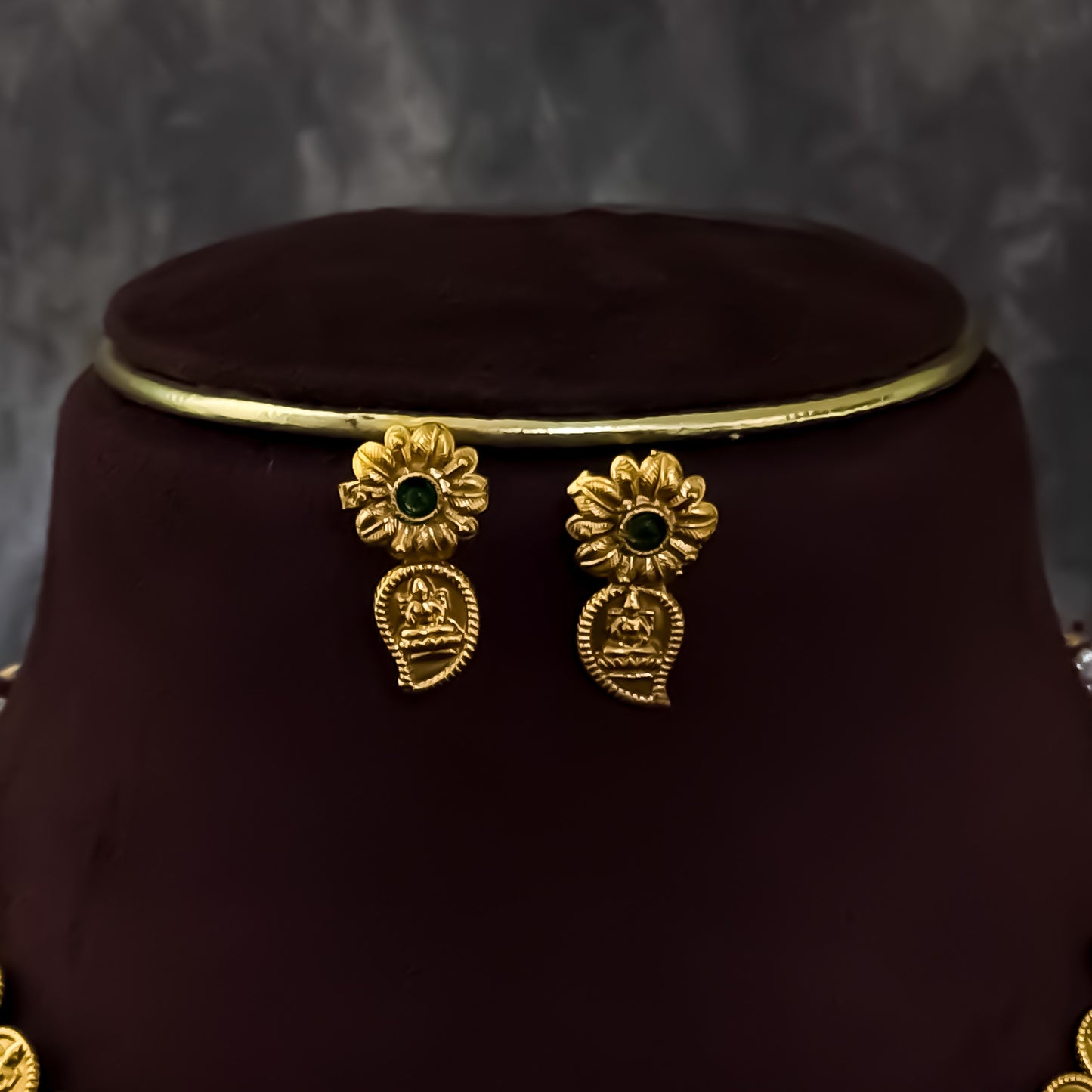 Kaveri Coin Lakshmi Double Layer Temple Necklace Set - Golden