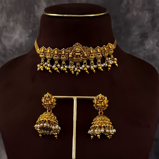 Niranjini Lakshmi Choker Necklace Set - Golden