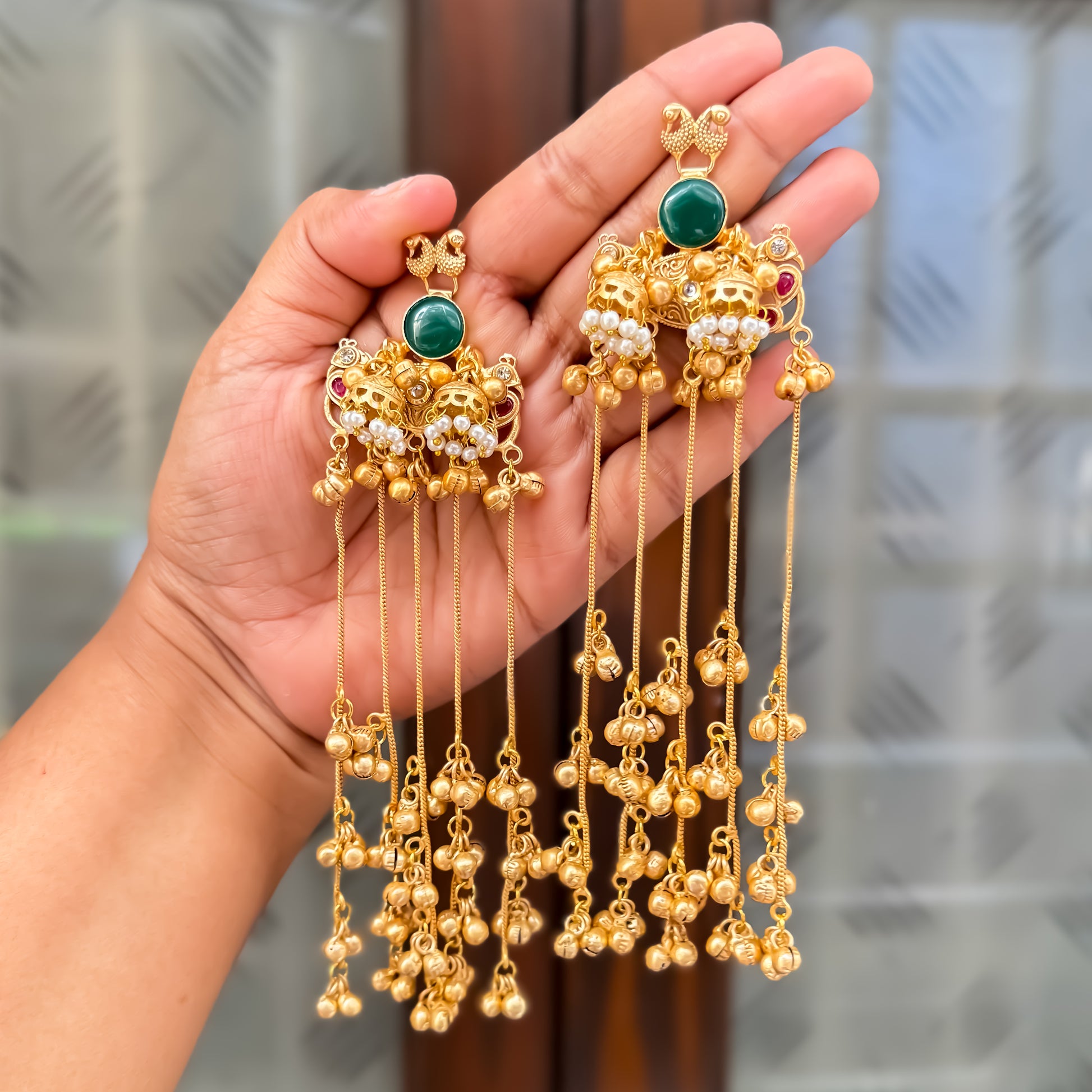 Swara Golden Premium Brass Jhumka Earrings