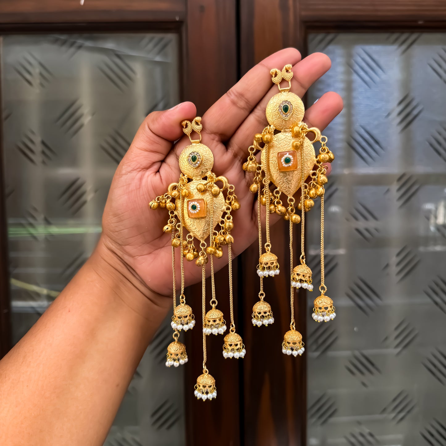 Jhanak Golden Premium Brass Jhumka Earrings