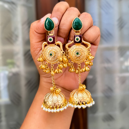 Nritya Golden Premium Kashmiri Brass Jhumka Earrings