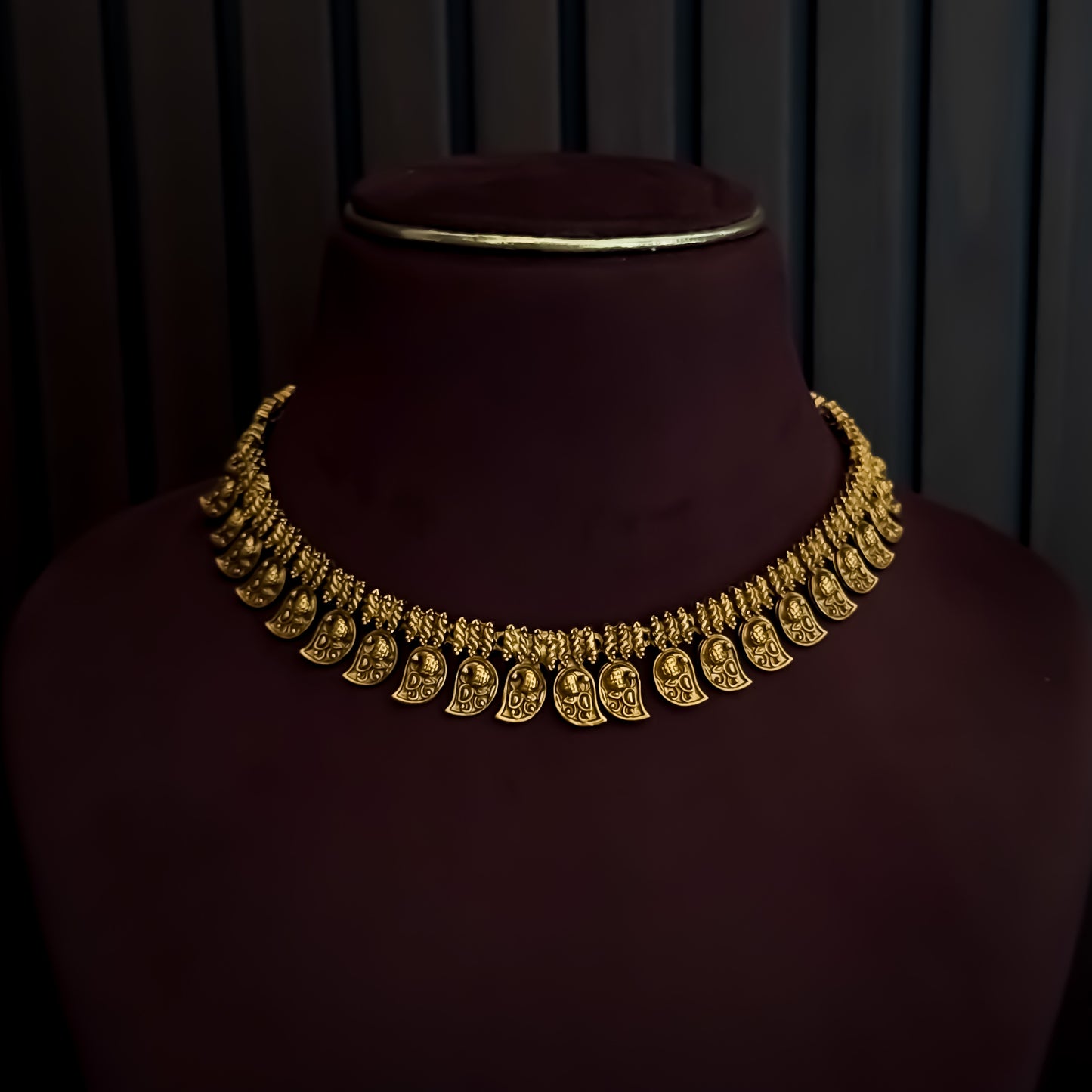 Amrapali Temple Gold Motif Necklace Set - Golden