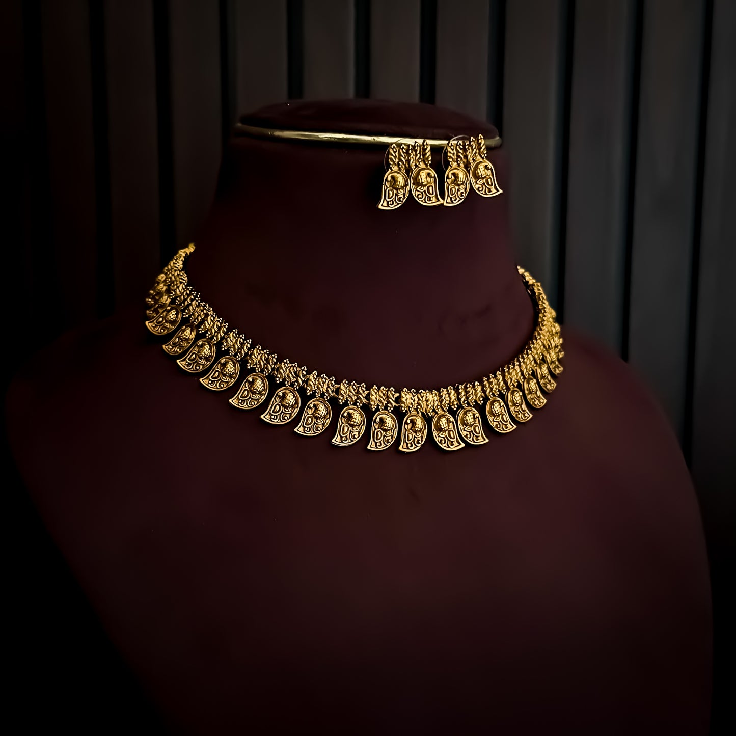 Amrapali Temple Gold Motif Necklace Set - Golden